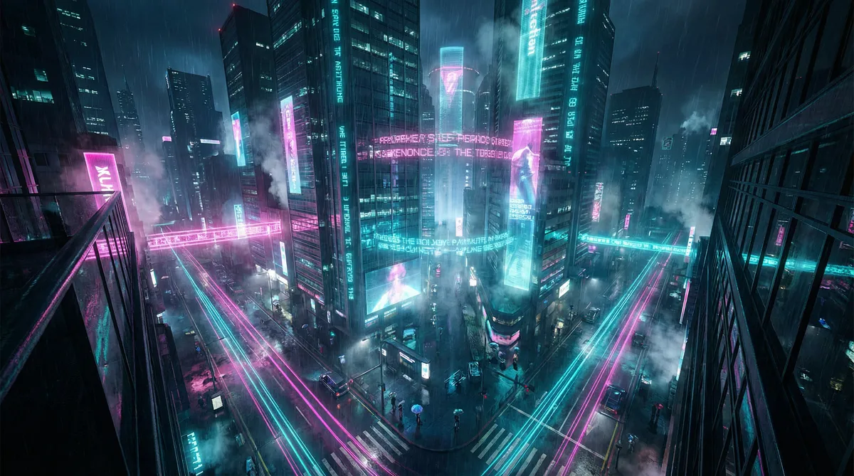 巨乳人妻女教师催眠 竖屏短剧平台首页背景 - 赛博朋克都市夜景